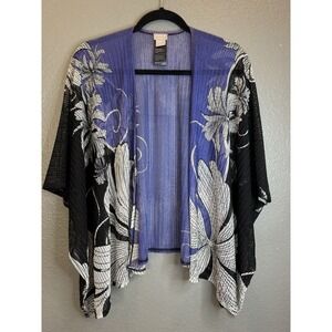 Chico's Travelers Purple Floral Mesh Open Front Kimono Cardigan L/XLP
